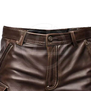 Luxury <b>Men's</b> <b>Leather</b> <b>Shorts</b> Handmade Finish with Panel Stitching and Slim Legs High Street Style Solid Pattern - Product Image 3