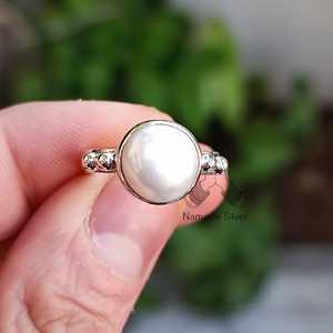Handmade 925 Sterling <b>Silver</b> Freshwater Pearl <b>Statement</b> Women's <b>Ring</b> for Birthday Anniversary Christmas Valentine's Day Gift - Product Image 1