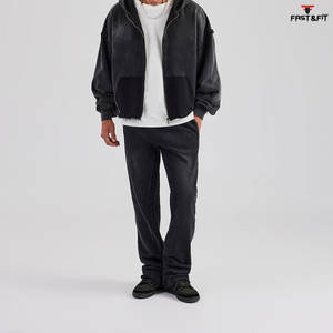 Conjunto de chándal de invierno de tela personalizado de color sólido para hombre chándal lavado ácido Sudadera con capucha chándal - Product Image 2