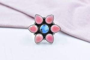 Handmade Pink <b>Conch</b> and Opal Sterling Silver Adjustable <b>Ring</b> - Product Image 2