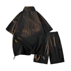 Conjunto cortavientos de nailon, chándal de nailon, chaqueta abotonada y conjunto corto cortavientos, camisa Boxy Fit con pantalones cortos para hombre - Product Image 4