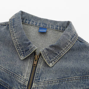 Custom Washed Distressed Zipper Denim Fabrics Custom Denim Jacket Hombres Chaquetas - Product Image 3