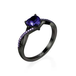 Engagement <b>Ring</b> Jeulia Gothic Twist Heart Cut Purple Stone <b>Black</b> <b>Ring</b> - Product Image 2