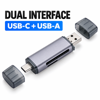 Lecteur de cartes USB C en alliage d'aluminium, adaptateur de mémoire SD TF, double connecteur pour ordinateur, smartphone, appareil photo, import de photos