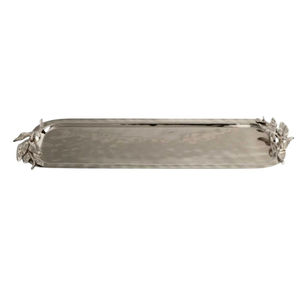 Classic Oval Hammered Stainless Steel Serving Tray With Gold Ginkgo Leaf Handles Home Decor & <b>Party</b> Serving Decorative <b>Food</b> Tray - Product Image 4