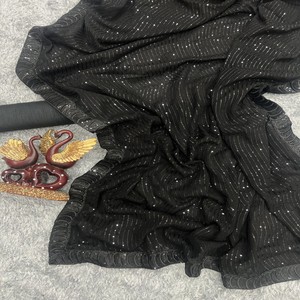 Última exclusiva suave Georgette bordado negro Sari diseñador blusa étnica nupcial Sari para adultos última fiesta desgaste Boutique - Product Image 3