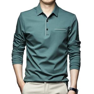 Polo sólido a la moda con logotipo personalizado para hombre, camiseta nueva de primavera y otoño, ropa de calle, Camiseta ajustada de manga larga bordada personalizada para hombre - Product Image 5
