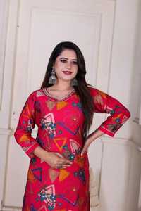 Dhwaja Export Designer 2PCS Beautiful Handwork Embroidery Work <b>Silk</b> Quick Dry All Seasons Women's Casual Kurti Set Heavy Elegant - Product Image 5