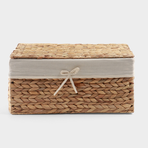 Caja de Almacenamiento Rectangular Tejida a Mano con Jacinto de Agua, con Tapa y Forro de Tela Extraíble / Organizador Decorativo de Mimbre - Product Image 3