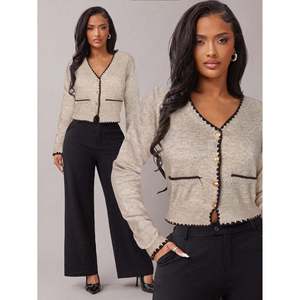 Women's Crocheted Plaid Print V-Neck <b>Cardigan</b> with Buttons - Product Image 1