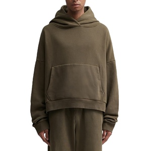 Top muesca hombres 100% algodón de gran tamaño gota hombro Streetwear peso pesado pulóver en blanco Vintage lavado hombres Crop Hoodie - Product Image 3