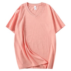 Haute qualité mode 100% coton solide blanc uni 210 Gsm col en v femmes t-shirts T-shirt pour hommes - Product Image 6