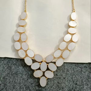 Elegant White Stone <b>Necklace</b> Gold Plated Brass Jewelry Skin Friendly Handmade Design Fashion Women Classic Style Bridal Gift - Product Image 1