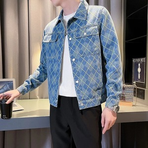 Nouveau coréen Plaid Denim vestes hommes printemps automne vêtements d'extérieur décontractés manteaux hommes mode revers Street Wear Social hauts hommes vêtements - Product Image 3