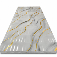 Panneau mural WYRAX en PVC ignifuge, aspect marbre blanc-gris brillant avec veines dorées, pour salle à manger, salon, hôtel, murs décoratifs