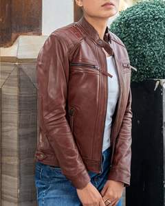 Veste en cuir satiné pour femme, automne-hiver, avec fermeture éclair, col rabattu basique, respirante et tannée à un prix avantageux - Product Image 4