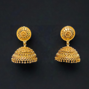 Boucles d'oreilles de haute qualité serties de boucles d'oreilles de style Jhumka plaqué or 22CT de conception traditionnelle bijoux pour femmes - Product Image 1