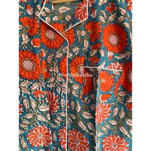 Conjuntos de pijama corto con estampado de algodón Floral indio para mujer, ropa de dormir de verano acogedora, traje de noche con camisa y pantalones cortos, venta al por mayor - Product Image 4