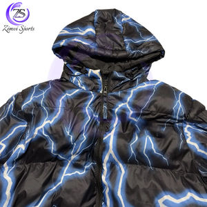 Manteau à capuche noir Lightning Puffer de qualité supérieure imprimé partout Taux de gros Les plus récents hommes à la mode portent une veste Puffer - Product Image 2