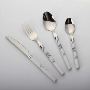 Hot Sale Silver Cutlery Set Stainless Steel Flatware Set with Marble Handle Dinnerware Set Mirror Polished Cutlery for Hotel - Product Image 2