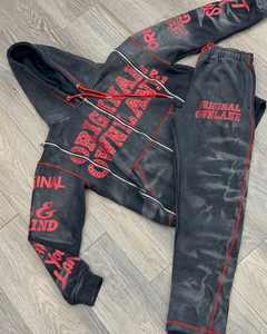 Sudadera con capucha para hombre, holgada, estampada, con lavado ácido, forro polar, transpirable, de secado rápido, cortavientos, talla grande, estilo urbano, con 3 cremalleras - Product Image 1