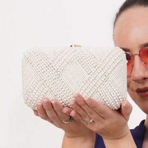 2024 fait à la main luxe femmes brodé perlé pochette coton tissu doublure fête mariage plage-prêt mode corps bijoux - Product Image 4