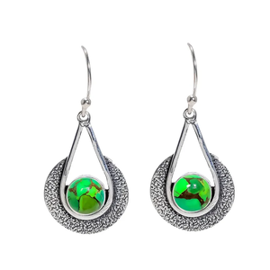 ต่างหูห่วงแฟชั่นทำด้วยมือต่างหูทองแดงสีเขียวเทอร์ควอยซ์อัญมณี925เงินสเตอร์ลิง - Product Image 1