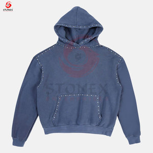 Streetwear personnalisé coton lourd brodé strass Logo recadrée fermeture éclair à capuche hommes surdimensionné bouffée impression Vintage - Product Image 4