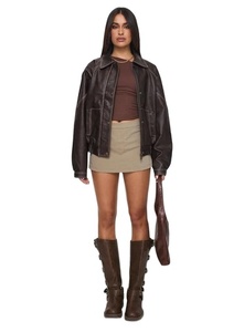 Navigateur personnalisé, veste en faux cuir à bouton pression, veste en faux cuir marron, veste en cuir de moto et vélo courte pour femmes - Product Image 4