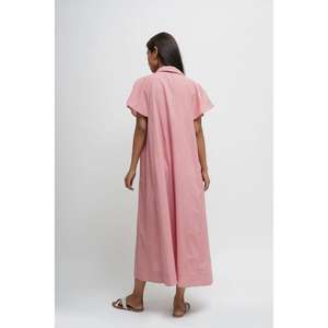 Women's Gothic Floral Print Maxi <b>Dress</b> Button Front Solid Color Casual <b>Summer</b> <b>Loose</b> Fit Short Sleeve - Product Image 4