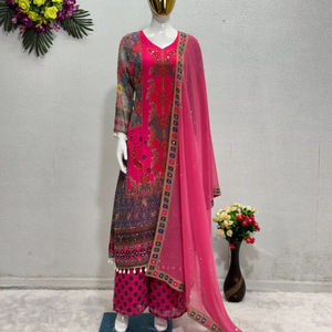 DISEÑADOR HEAVY FUAX GEORGETTE IMPRESIÓN DIGITAL TRABAJO A MANO TRAJE PAKISTANI - Product Image 1