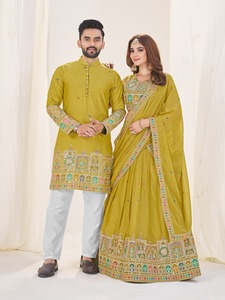 Heavy Designer Georgette with Sequins and embroidery Work Lehenga Choli With <b>Kurta</b> For Couple - Product Image 3