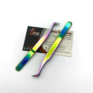 Custom Eyelash Extension <b>Tweezers</b> Rainbow Multi-Plasma Solid Japanese Stainless Steel Fiber Tip Volume Type Beauty Tool - Product Image 1
