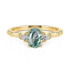 Jeulia Oval Three Stone Natural <b>Moss</b> <b>Agate</b> Rose Gold Plated Fashion Wedding <b>Ring</b> - Product Image 3