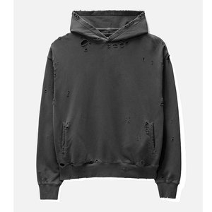 En vrac 100% coton lavé à l'acide hommes sweats à capuche à la mode en détresse imprimé motif tricoté vêtements de travail basiques grande taille - Product Image 1