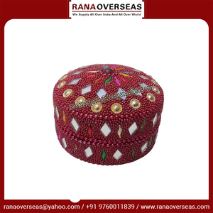 Two Tone Circular Stone and <b>Mirror</b> Work Traditional Sindoor Vervillion <b>Box</b> Jewelry <b>Box</b> for Women - Product Image 6