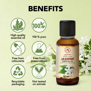 Aromatika Huile Essentielle de Jasmin 100% Pure 50ml Aromathérapie Naturelle Distillée à la Vapeur Parfum Floral Miel Anti-Vergetures - Product Image 1