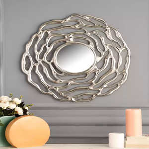 Miroir circulaire avec un cadre en or géométrique moderne, une pièce de déclaration artistique, disponible au prix de gros. - Product Image 6