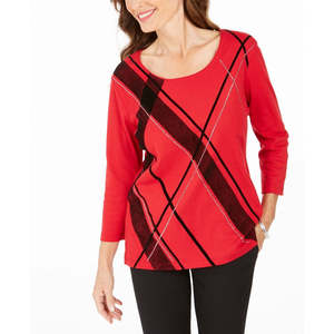 เสื้อเชิ้ตลายทางลำลองสำหรับผู้หญิง แบรนด์แคร์น สกอตต์ สีแดง ไซส์เล็ก - Product Image 1