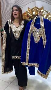 Traje Salwar de Terciopelo de Diseñador Indio Pakistaní con Bordado de Espejo Real, Estilo Patchwork, Elegante para Fiestas, Bodas y Uso Casual - Product Image 3