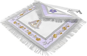 Mandil Masónico de la Logia Azul Maestra de California, Bordado, de Lujo, con Bordes Plateados Magnéticos, Flecos Plateados, Origen Importado - Product Image 2