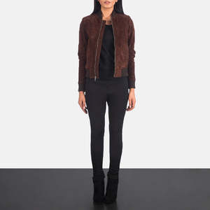 เสื้อแจ็คเก็ตบอมเบอร์ผู้หญิงสีน้ำตาลหนังกลับ Bliss Brown - Product Image 3