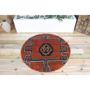 Tapis turc vintage 3,6x3,6 pi (110x110 cm), tapis géométrique Herki orange et bleu - Product Image 1