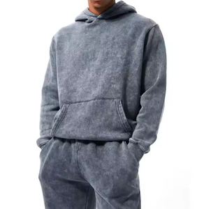 OEM Athletic Fit Acid Wash Tracksuit Mens Urban Streetwear Supply Kangaroo Pocket Hoodie Tracksuit Mens Acid Wash OEM Design - Product Image 2