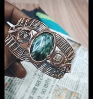 Malachite réglable pierre précieuse ovale Shae Wire wrap Copper Bangle bijoux faits à la main pour la Saint-Valentin Couple amour cadeau cadeau de mariage