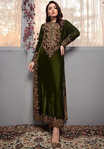 TRENDY--DESIGN de robe longue brodée KURTA avec pantalon embellissant les perles de verre cristal, DABKA travail pour les tenues de fête @ 2023 - Product Image 2