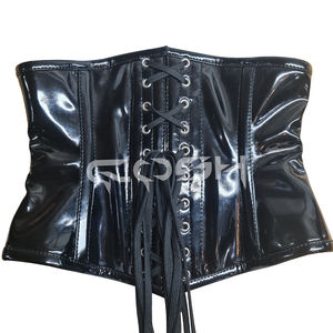 Corsé de entrenamiento de cintura de PVC negro brillante, corto, tipo underbust - Product Image 6