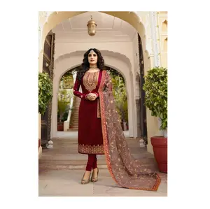 Nuevo diseño de calidad superior satén Georgette y trabajo de bordado y piedra Salwar Kameez de proveedor indio - Product Image 1