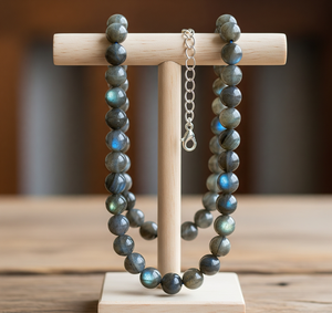 Collar con cuentas de piedra labradorita Natural curativa para mujer, Plata de 18 pulgadas, cierre 925, diseño anudado a mano, accesorio de moda - Product Image 4