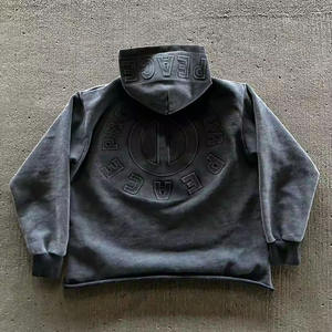 Sudaderas con capucha GSM 500 de alta calidad, ropa de calle bordada desgastada lavada, Sudadera con cremallera y logotipo personalizado, Sudadera con cremallera para hombre - Product Image 3